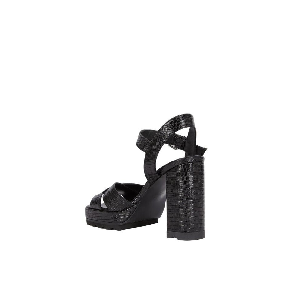Kooples Black Leather Platform Sandals Adjustable Buckle Strap & 10cm Block Heel - Picture 4 of 12